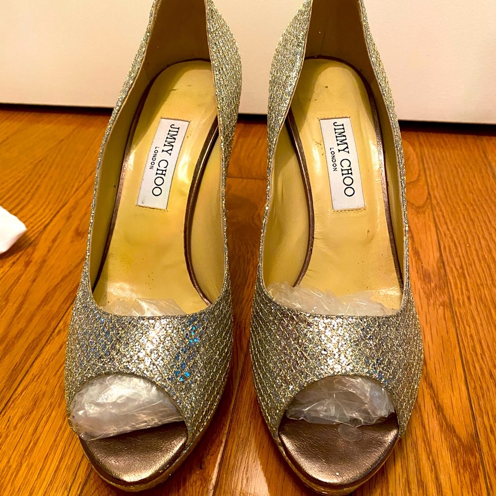 Jimmy Choo champagne peep toe heels